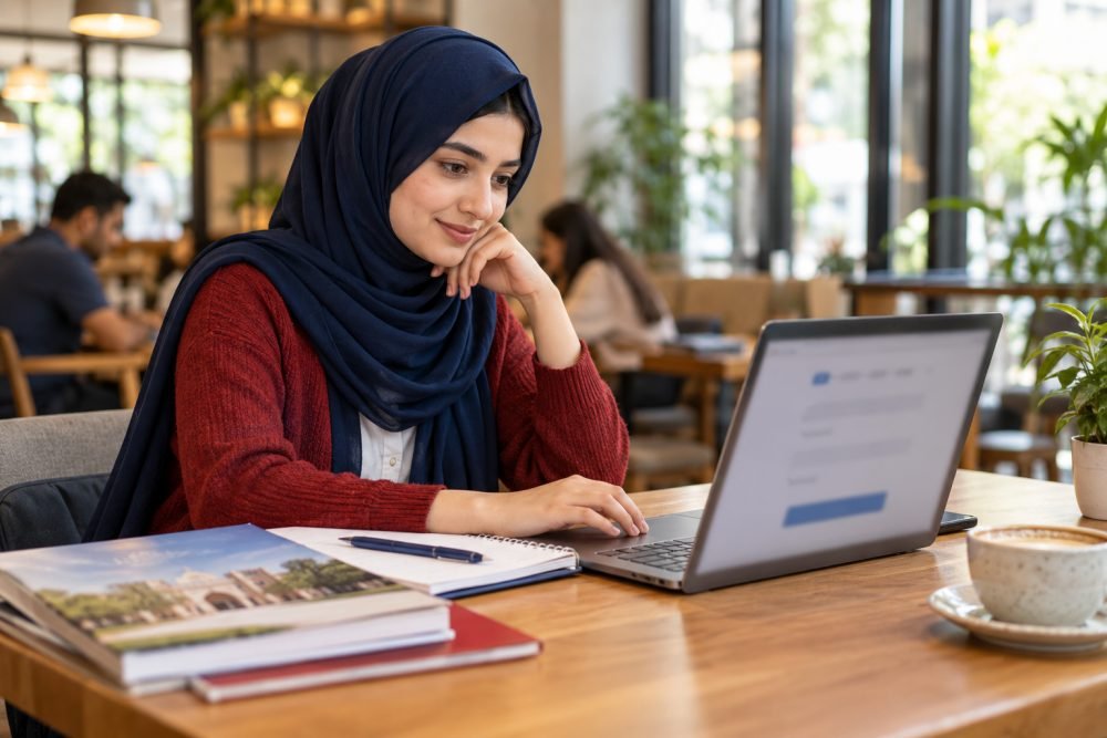 Student with a backpack and luggage at a station