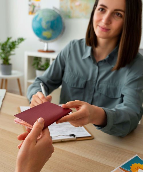 Consultant checking a passport and documents